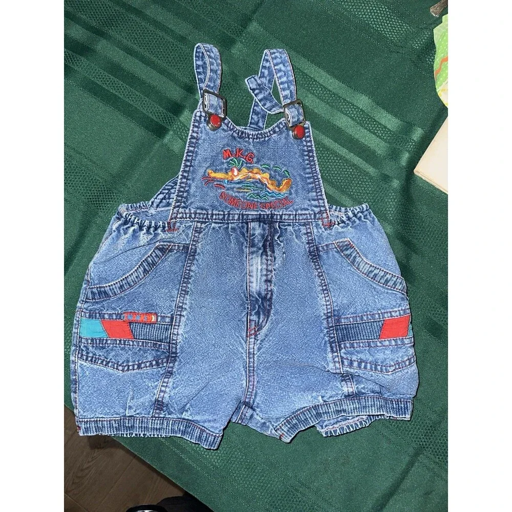VTG Monkey Gold MGK Someone Special Golden Alligator Baby Demin Overalls Sz 4